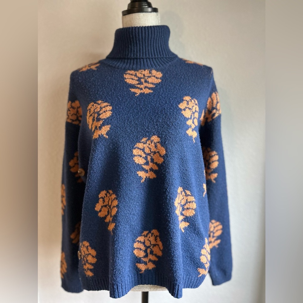 St John’s Bay Women’s Cardigan Blue with Floral Print Sz M